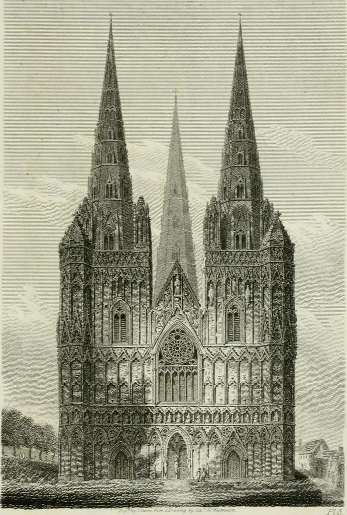 An illustration from History and antiquities of the cathedral churches of Great Britain : illustrated with a series of highly-finished engravings, exhibiting general and particular views, ground plans, and all the architectural features and ornaments in the various styles of building used in our ecclesiastical edifices, 1814, leaf 176