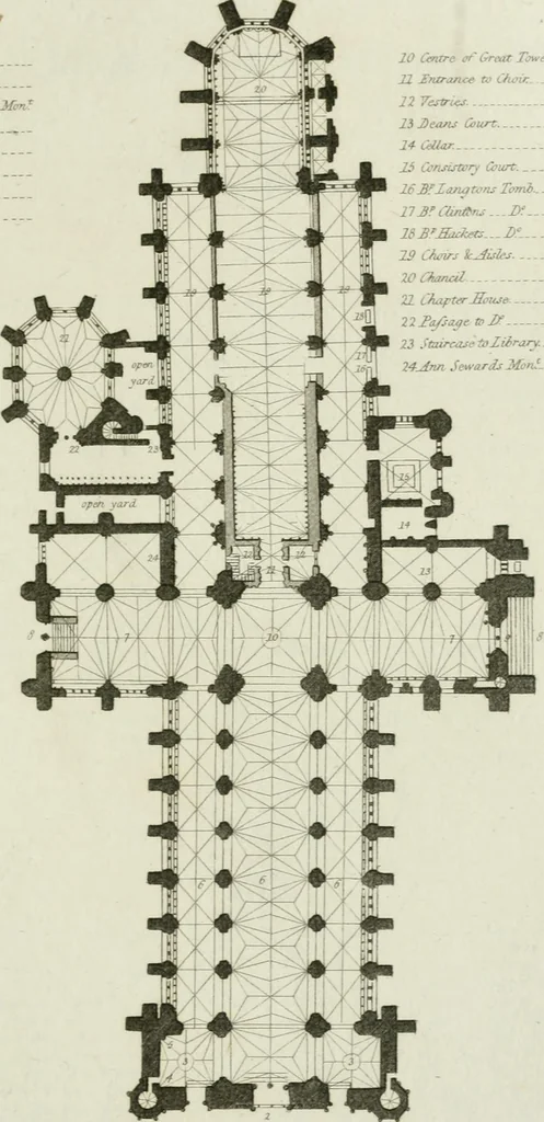 An illustration from History and antiquities of the cathedral churches of Great Britain : illustrated with a series of highly-finished engravings, exhibiting general and particular views, ground plans, and all the architectural features and ornaments in the various styles of building used in our ecclesiastical edifices, 1814, leaf 178