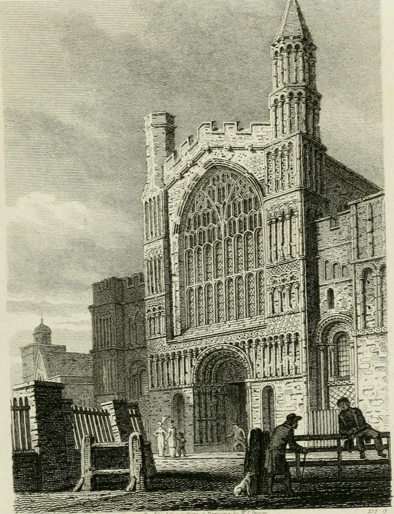 An illustration from History and antiquities of the cathedral churches of Great Britain : illustrated with a series of highly-finished engravings, exhibiting general and particular views, ground plans, and all the architectural features and ornaments in the various styles of building used in our ecclesiastical edifices, 1814, leaf 198