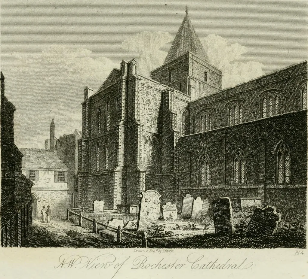 An illustration from History and antiquities of the cathedral churches of Great Britain : illustrated with a series of highly-finished engravings, exhibiting general and particular views, ground plans, and all the architectural features and ornaments in the various styles of building used in our ecclesiastical edifices, 1814, leaf 202
