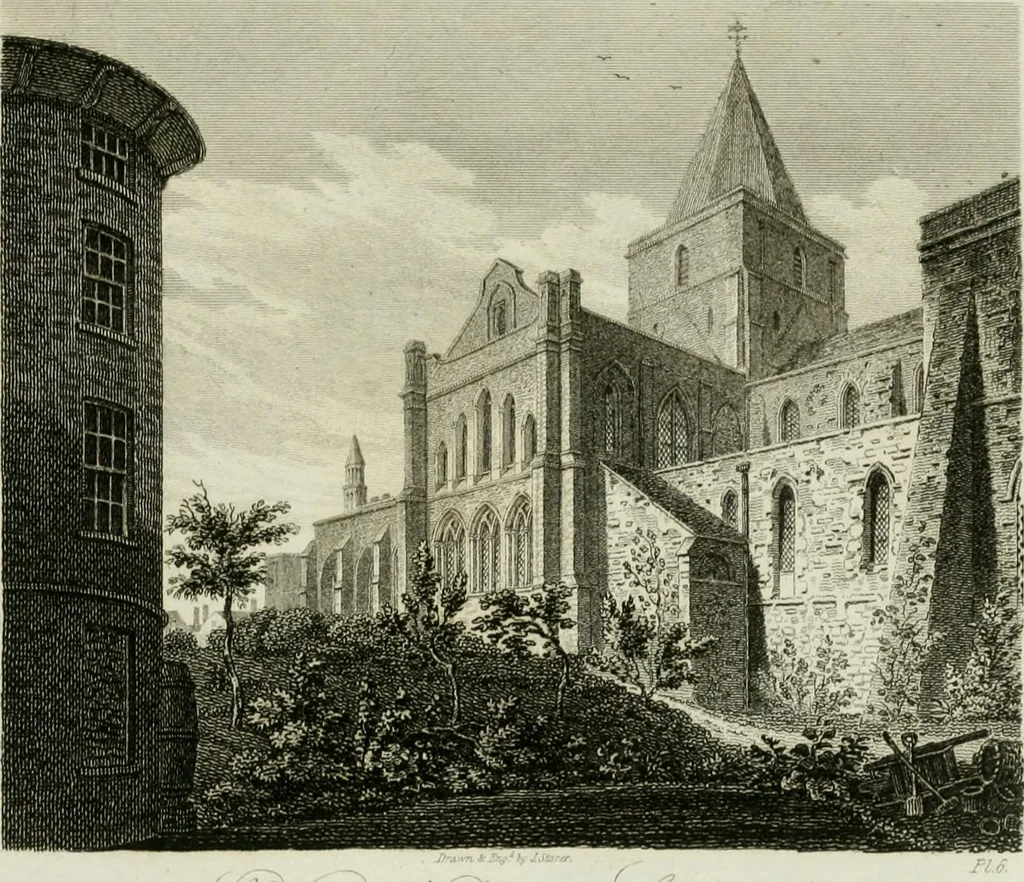 An illustration from History and antiquities of the cathedral churches of Great Britain : illustrated with a series of highly-finished engravings, exhibiting general and particular views, ground plans, and all the architectural features and ornaments in the various styles of building used in our ecclesiastical edifices, 1814, leaf 206