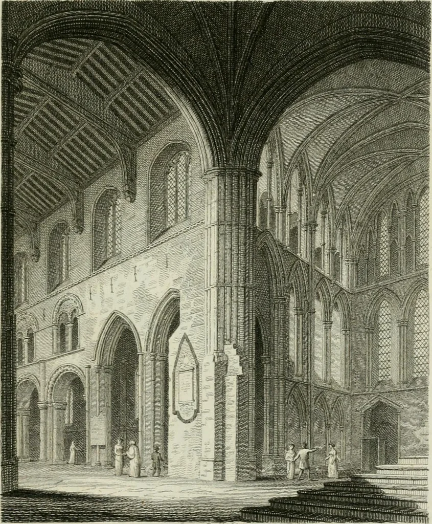 An illustration from History and antiquities of the cathedral churches of Great Britain : illustrated with a series of highly-finished engravings, exhibiting general and particular views, ground plans, and all the architectural features and ornaments in the various styles of building used in our ecclesiastical edifices, 1814, leaf 210