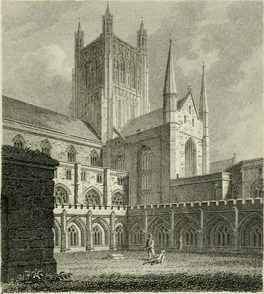 An illustration from History and antiquities of the cathedral churches of Great Britain : illustrated with a series of highly-finished engravings, exhibiting general and particular views, ground plans, and all the architectural features and ornaments in the various styles of building used in our ecclesiastical edifices, 1814, leaf 232