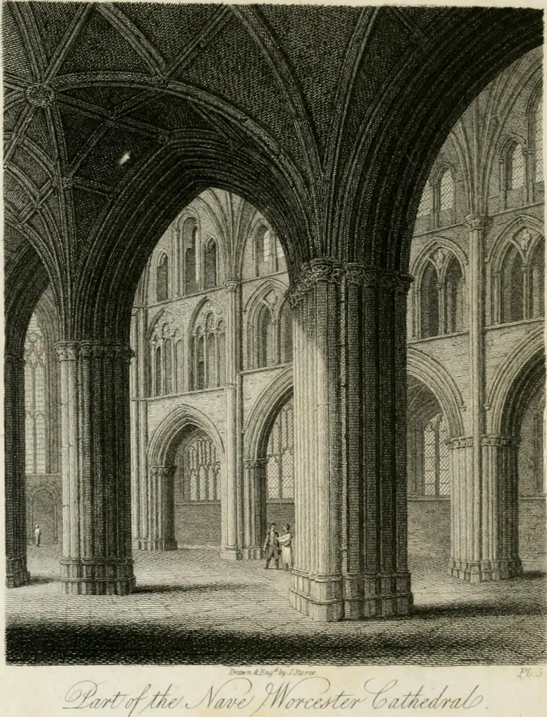 An illustration from History and antiquities of the cathedral churches of Great Britain : illustrated with a series of highly-finished engravings, exhibiting general and particular views, ground plans, and all the architectural features and ornaments in the various styles of building used in our ecclesiastical edifices, 1814, leaf 239
