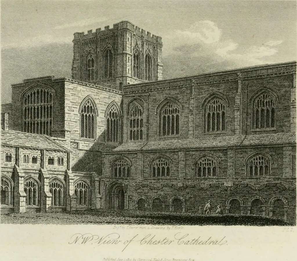 An illustration from History and antiquities of the cathedral churches of Great Britain : illustrated with a series of highly-finished engravings, exhibiting general and particular views, ground plans, and all the architectural features and ornaments in the various styles of building used in our ecclesiastical edifices, 1814, leaf 28