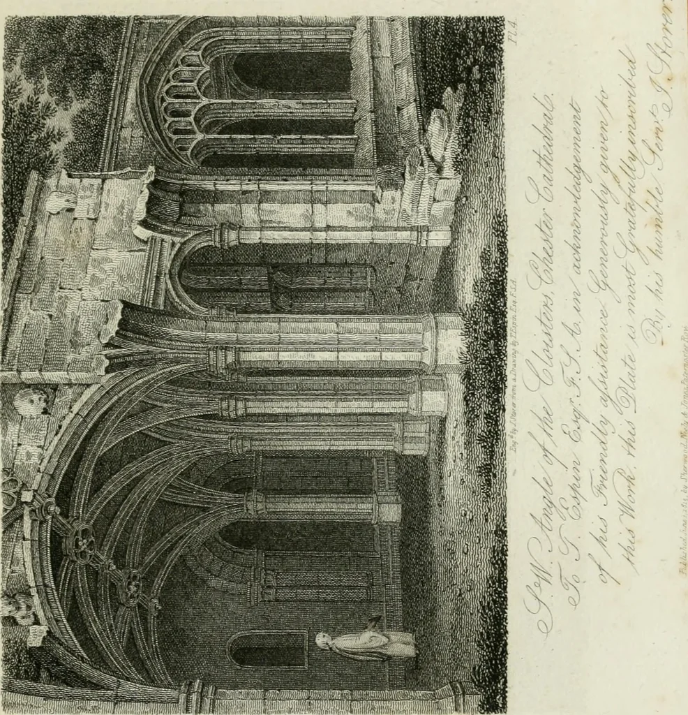 An illustration from History and antiquities of the cathedral churches of Great Britain : illustrated with a series of highly-finished engravings, exhibiting general and particular views, ground plans, and all the architectural features and ornaments in the various styles of building used in our ecclesiastical edifices, 1814, leaf 32