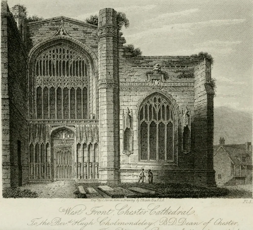 An illustration from History and antiquities of the cathedral churches of Great Britain : illustrated with a series of highly-finished engravings, exhibiting general and particular views, ground plans, and all the architectural features and ornaments in the various styles of building used in our ecclesiastical edifices, 1814, leaf 35