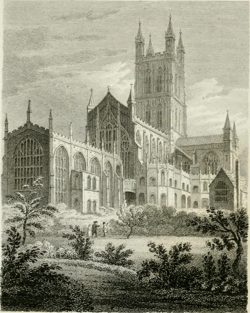 An illustration from History and antiquities of the cathedral churches of Great Britain : illustrated with a series of highly-finished engravings, exhibiting general and particular views, ground plans, and all the architectural features and ornaments in the various styles of building used in our ecclesiastical edifices, 1814, leaf 61