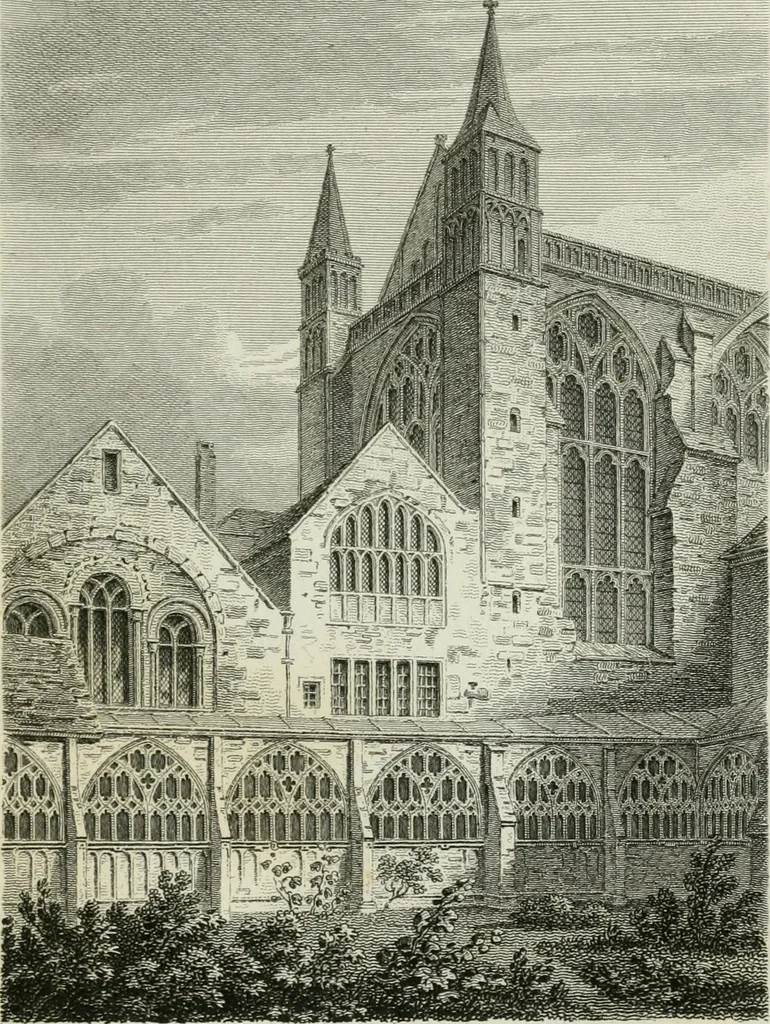 An illustration from History and antiquities of the cathedral churches of Great Britain : illustrated with a series of highly-finished engravings, exhibiting general and particular views, ground plans, and all the architectural features and ornaments in the various styles of building used in our ecclesiastical edifices, 1814, leaf 62