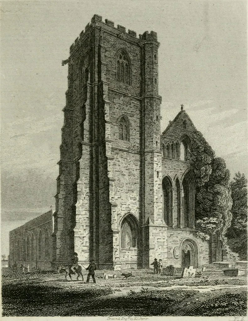An illustration from History and antiquities of the cathedral churches of Great Britain : illustrated with a series of highly-finished engravings, exhibiting general and particular views, ground plans, and all the architectural features and ornaments in the various styles of building used in our ecclesiastical edifices, 1814, leaf 104