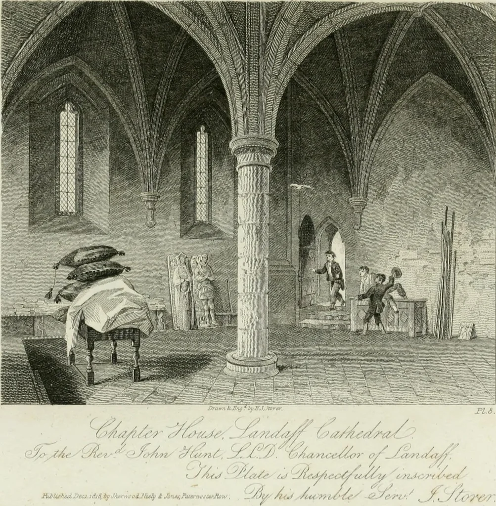 An illustration from History and antiquities of the cathedral churches of Great Britain : illustrated with a series of highly-finished engravings, exhibiting general and particular views, ground plans, and all the architectural features and ornaments in the various styles of building used in our ecclesiastical edifices, 1814, leaf 108