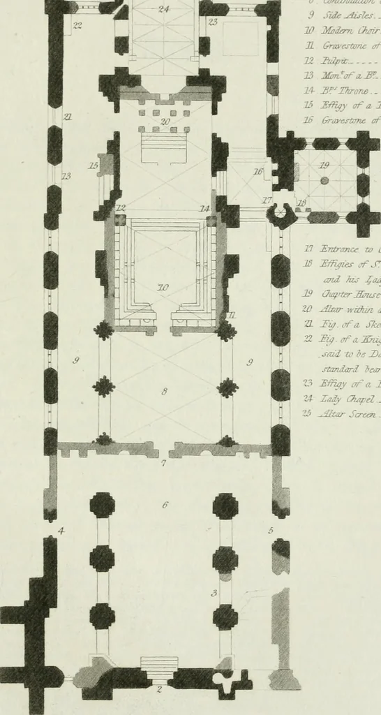 An illustration from History and antiquities of the cathedral churches of Great Britain : illustrated with a series of highly-finished engravings, exhibiting general and particular views, ground plans, and all the architectural features and ornaments in the various styles of building used in our ecclesiastical edifices, 1814, leaf 110