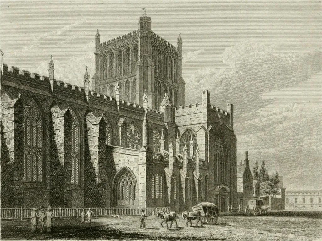 An illustration from History and antiquities of the cathedral churches of Great Britain : illustrated with a series of highly-finished engravings, exhibiting general and particular views, ground plans, and all the architectural features and ornaments in the various styles of building used in our ecclesiastical edifices, 1814, leaf 129