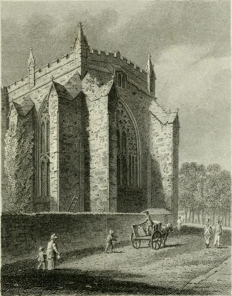 An illustration from History and antiquities of the cathedral churches of Great Britain : illustrated with a series of highly-finished engravings, exhibiting general and particular views, ground plans, and all the architectural features and ornaments in the various styles of building used in our ecclesiastical edifices, 1814, leaf 130