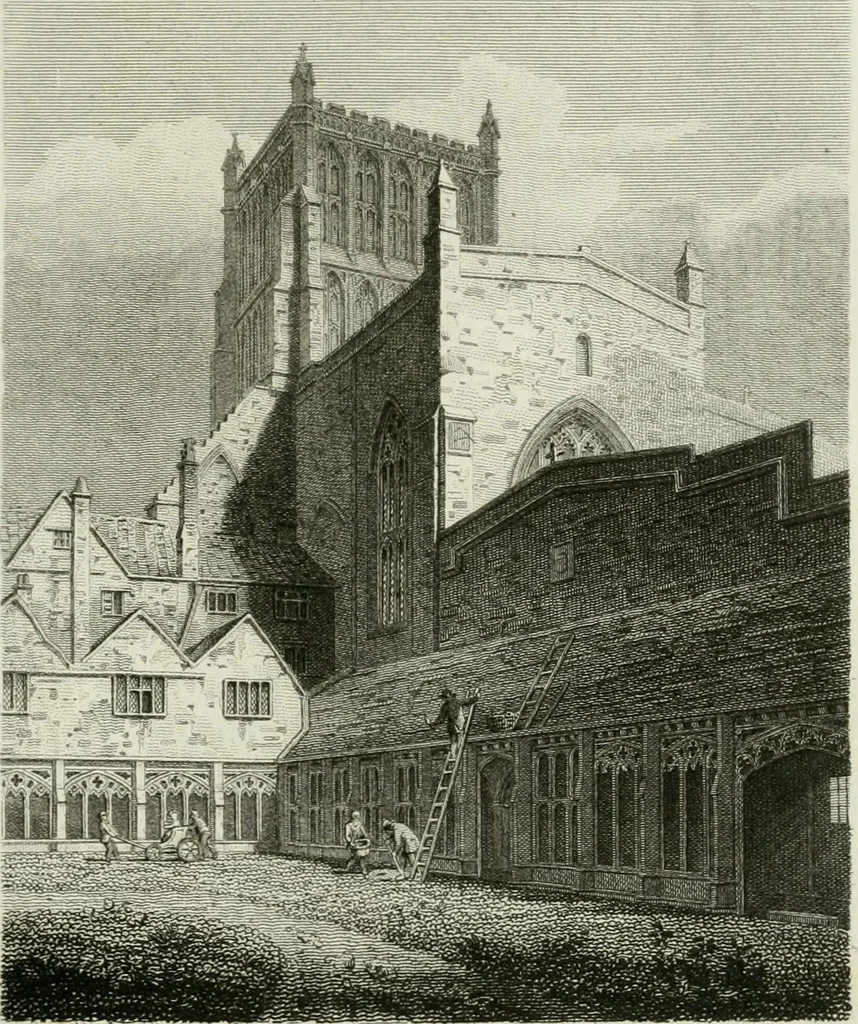 An illustration from History and antiquities of the cathedral churches of Great Britain : illustrated with a series of highly-finished engravings, exhibiting general and particular views, ground plans, and all the architectural features and ornaments in the various styles of building used in our ecclesiastical edifices, 1814, leaf 138