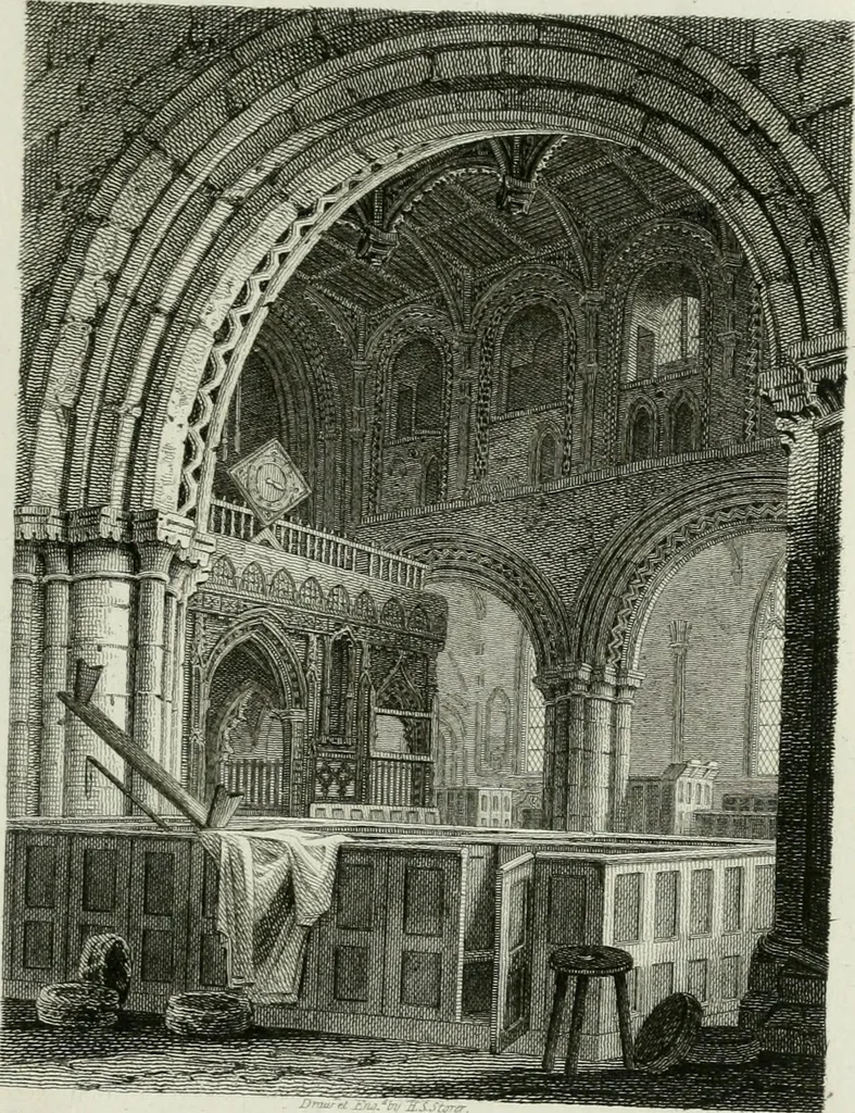 An illustration from History and antiquities of the cathedral churches of Great Britain : illustrated with a series of highly-finished engravings, exhibiting general and particular views, ground plans, and all the architectural features and ornaments in the various styles of building used in our ecclesiastical edifices, 1814, leaf 168