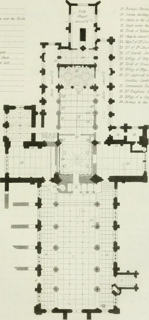 An illustration from History and antiquities of the cathedral churches of Great Britain : illustrated with a series of highly-finished engravings, exhibiting general and particular views, ground plans, and all the architectural features and ornaments in the various styles of building used in our ecclesiastical edifices, 1814, leaf 178