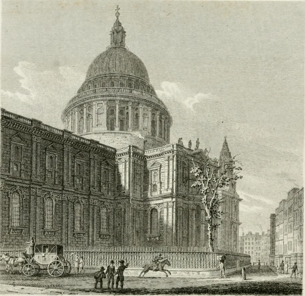 An illustration from History and antiquities of the cathedral churches of Great Britain : illustrated with a series of highly-finished engravings, exhibiting general and particular views, ground plans, and all the architectural features and ornaments in the various styles of building used in our ecclesiastical edifices, 1814, leaf 201
