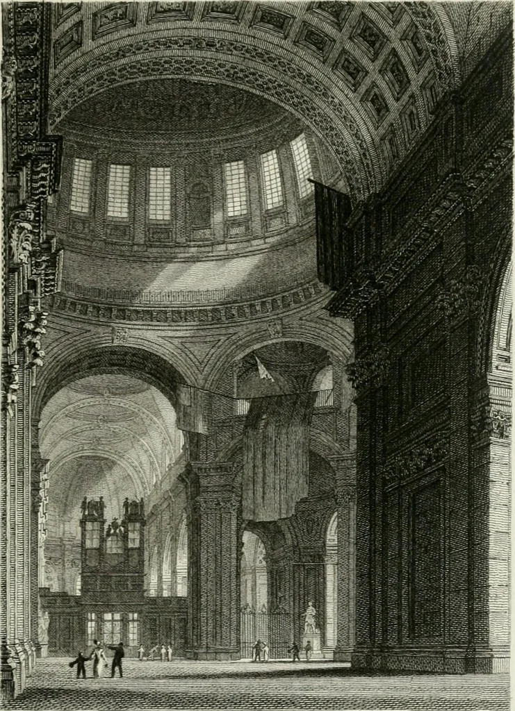 An illustration from History and antiquities of the cathedral churches of Great Britain : illustrated with a series of highly-finished engravings, exhibiting general and particular views, ground plans, and all the architectural features and ornaments in the various styles of building used in our ecclesiastical edifices, 1814, leaf 206