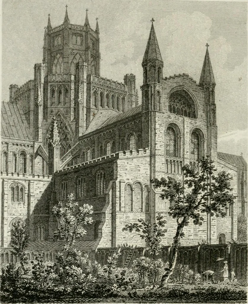 An illustration from History and antiquities of the cathedral churches of Great Britain : illustrated with a series of highly-finished engravings, exhibiting general and particular views, ground plans, and all the architectural features and ornaments in the various styles of building used in our ecclesiastical edifices, 1814, leaf 231