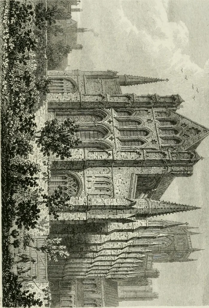 An illustration from History and antiquities of the cathedral churches of Great Britain : illustrated with a series of highly-finished engravings, exhibiting general and particular views, ground plans, and all the architectural features and ornaments in the various styles of building used in our ecclesiastical edifices, 1814, leaf 232