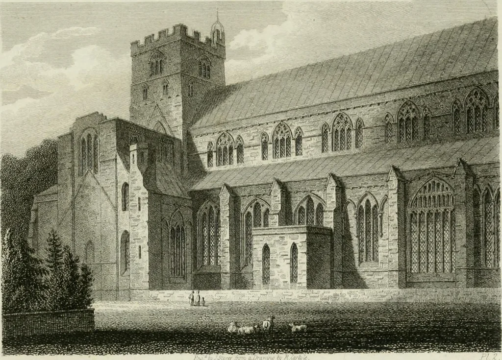 An illustration from History and antiquities of the cathedral churches of Great Britain : illustrated with a series of highly-finished engravings, exhibiting general and particular views, ground plans, and all the architectural features and ornaments in the various styles of building used in our ecclesiastical edifices, 1814, leaf 28