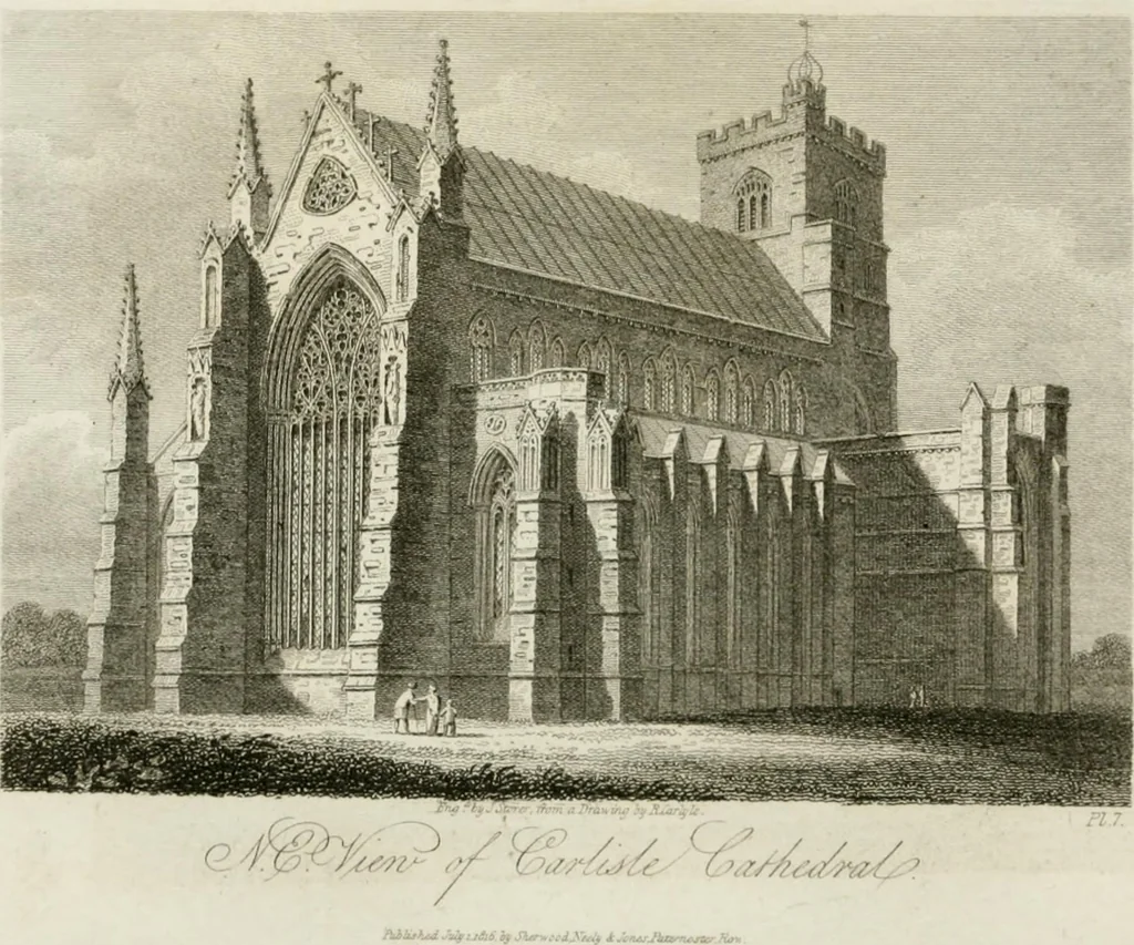 An illustration from History and antiquities of the cathedral churches of Great Britain : illustrated with a series of highly-finished engravings, exhibiting general and particular views, ground plans, and all the architectural features and ornaments in the various styles of building used in our ecclesiastical edifices, 1814, leaf 39