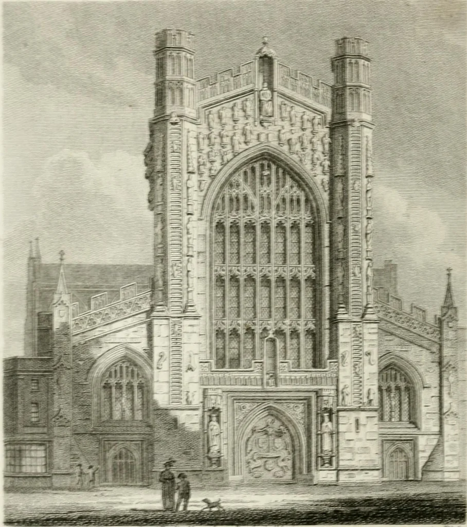 An illustration from History and antiquities of the cathedral churches of Great Britain : illustrated with a series of highly-finished engravings, exhibiting general and particular views, ground plans, and all the architectural features and ornaments in the various styles of building used in our ecclesiastical edifices, 1814, leaf 65