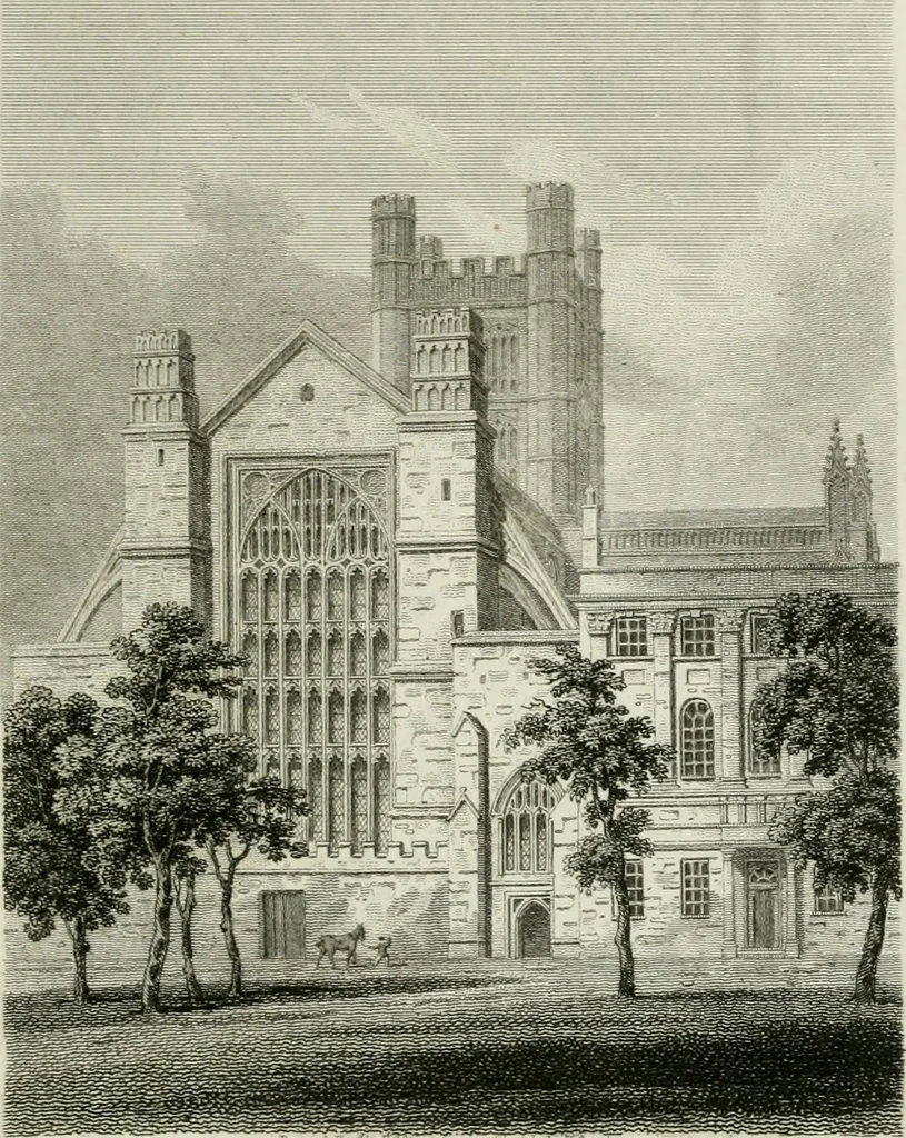An illustration from History and antiquities of the cathedral churches of Great Britain : illustrated with a series of highly-finished engravings, exhibiting general and particular views, ground plans, and all the architectural features and ornaments in the various styles of building used in our ecclesiastical edifices, 1814, leaf 70