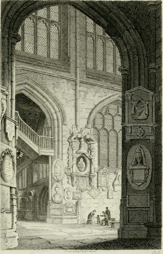 An illustration from History and antiquities of the cathedral churches of Great Britain : illustrated with a series of highly-finished engravings, exhibiting general and particular views, ground plans, and all the architectural features and ornaments in the various styles of building used in our ecclesiastical edifices, 1814, leaf 74
