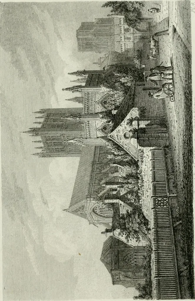 An illustration from History and antiquities of the cathedral churches of Great Britain : illustrated with a series of highly-finished engravings, exhibiting general and particular views, ground plans, and all the architectural features and ornaments in the various styles of building used in our ecclesiastical edifices, 1814, leaf 136