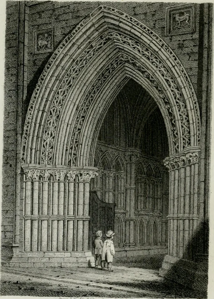 An illustration from History and antiquities of the cathedral churches of Great Britain : illustrated with a series of highly-finished engravings, exhibiting general and particular views, ground plans, and all the architectural features and ornaments in the various styles of building used in our ecclesiastical edifices, 1814, leaf 139