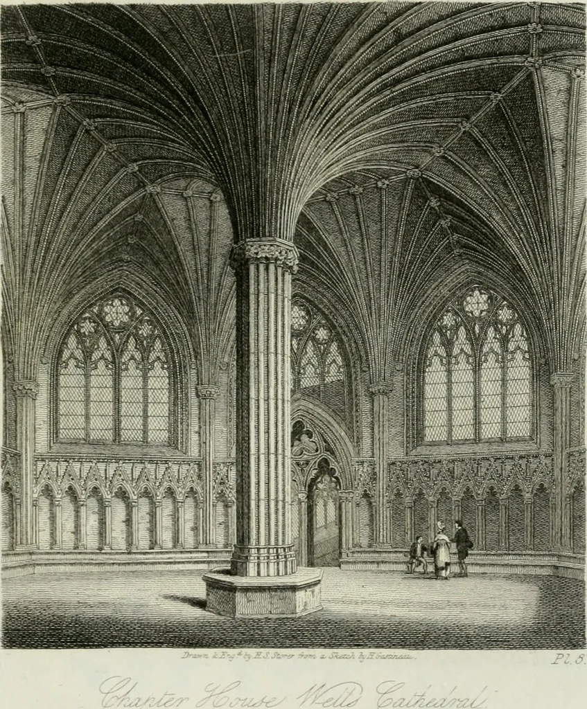 An illustration from History and antiquities of the cathedral churches of Great Britain : illustrated with a series of highly-finished engravings, exhibiting general and particular views, ground plans, and all the architectural features and ornaments in the various styles of building used in our ecclesiastical edifices, 1814, leaf 144