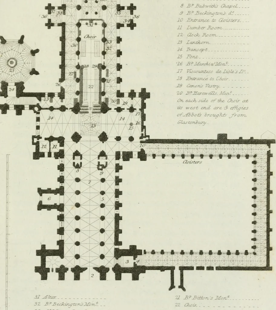 An illustration from History and antiquities of the cathedral churches of Great Britain : illustrated with a series of highly-finished engravings, exhibiting general and particular views, ground plans, and all the architectural features and ornaments in the various styles of building used in our ecclesiastical edifices, 1814, leaf 146