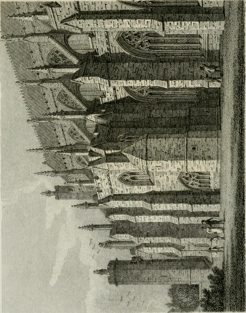 An illustration from History and antiquities of the cathedral churches of Great Britain : illustrated with a series of highly-finished engravings, exhibiting general and particular views, ground plans, and all the architectural features and ornaments in the various styles of building used in our ecclesiastical edifices, 1814, leaf 165