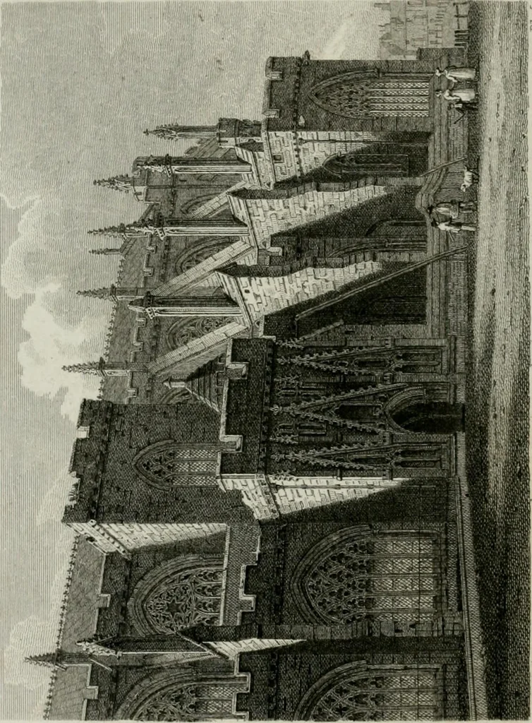 An illustration from History and antiquities of the cathedral churches of Great Britain : illustrated with a series of highly-finished engravings, exhibiting general and particular views, ground plans, and all the architectural features and ornaments in the various styles of building used in our ecclesiastical edifices, 1814, leaf 173