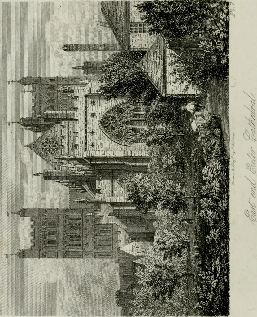 An illustration from History and antiquities of the cathedral churches of Great Britain : illustrated with a series of highly-finished engravings, exhibiting general and particular views, ground plans, and all the architectural features and ornaments in the various styles of building used in our ecclesiastical edifices, 1814, leaf 177