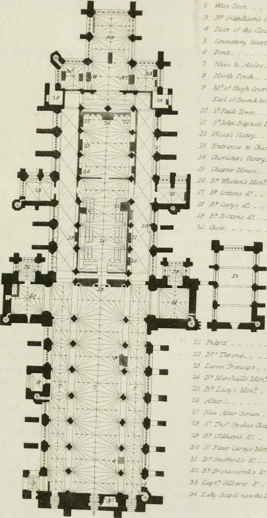 An illustration from History and antiquities of the cathedral churches of Great Britain : illustrated with a series of highly-finished engravings, exhibiting general and particular views, ground plans, and all the architectural features and ornaments in the various styles of building used in our ecclesiastical edifices, 1814, leaf 180
