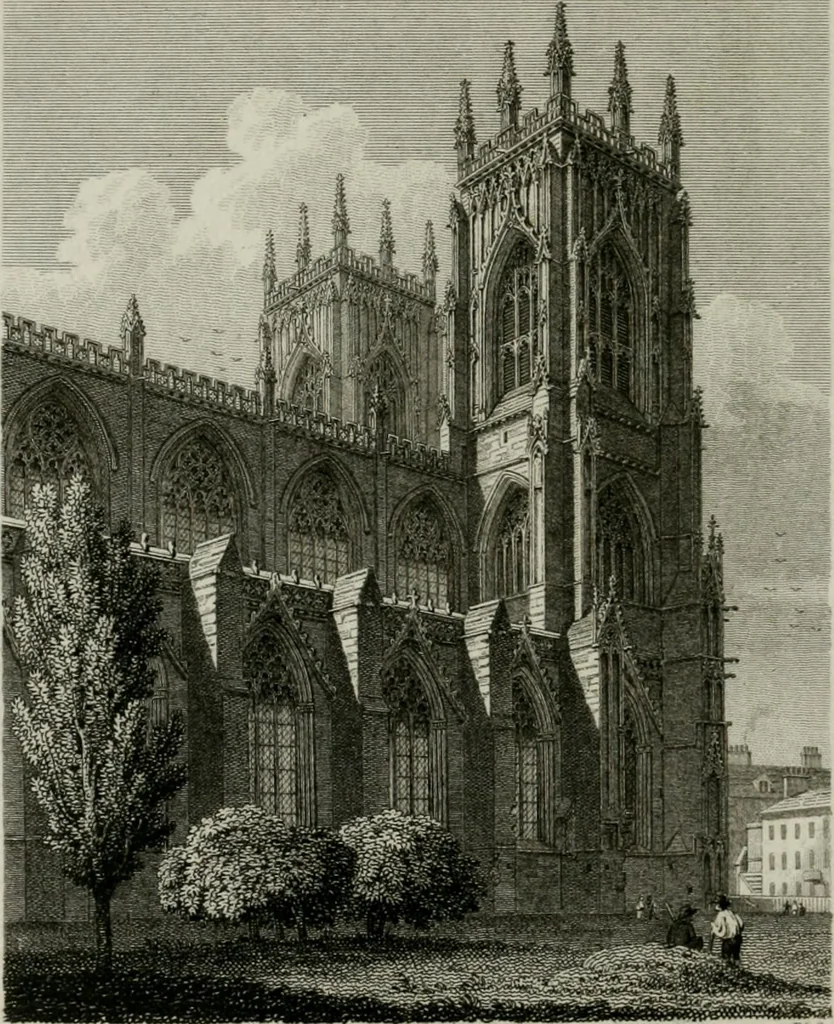 An illustration from History and antiquities of the cathedral churches of Great Britain : illustrated with a series of highly-finished engravings, exhibiting general and particular views, ground plans, and all the architectural features and ornaments in the various styles of building used in our ecclesiastical edifices, 1814, leaf 203