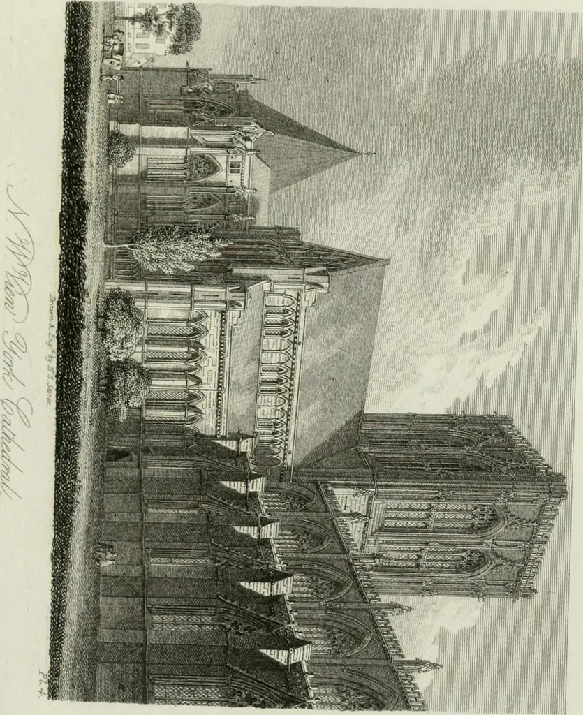 An illustration from History and antiquities of the cathedral churches of Great Britain : illustrated with a series of highly-finished engravings, exhibiting general and particular views, ground plans, and all the architectural features and ornaments in the various styles of building used in our ecclesiastical edifices, 1814, leaf 204