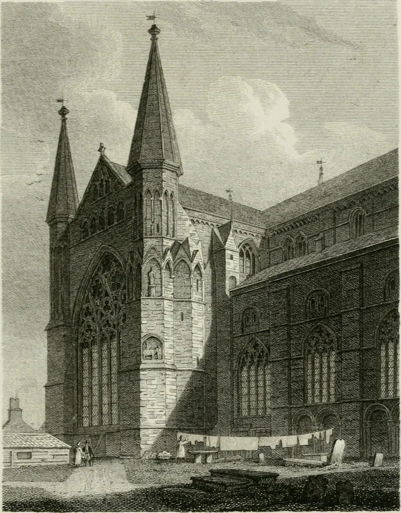An illustration from History and antiquities of the cathedral churches of Great Britain : illustrated with a series of highly-finished engravings, exhibiting general and particular views, ground plans, and all the architectural features and ornaments in the various styles of building used in our ecclesiastical edifices, 1814, leaf 238