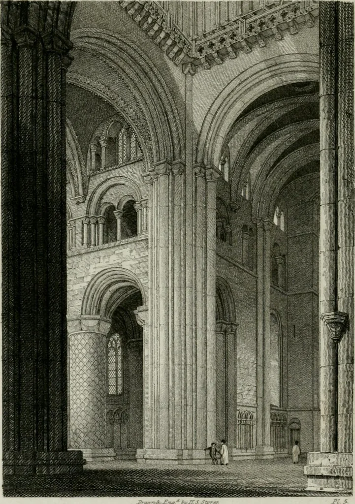 An illustration from History and antiquities of the cathedral churches of Great Britain : illustrated with a series of highly-finished engravings, exhibiting general and particular views, ground plans, and all the architectural features and ornaments in the various styles of building used in our ecclesiastical edifices, 1814, leaf 241