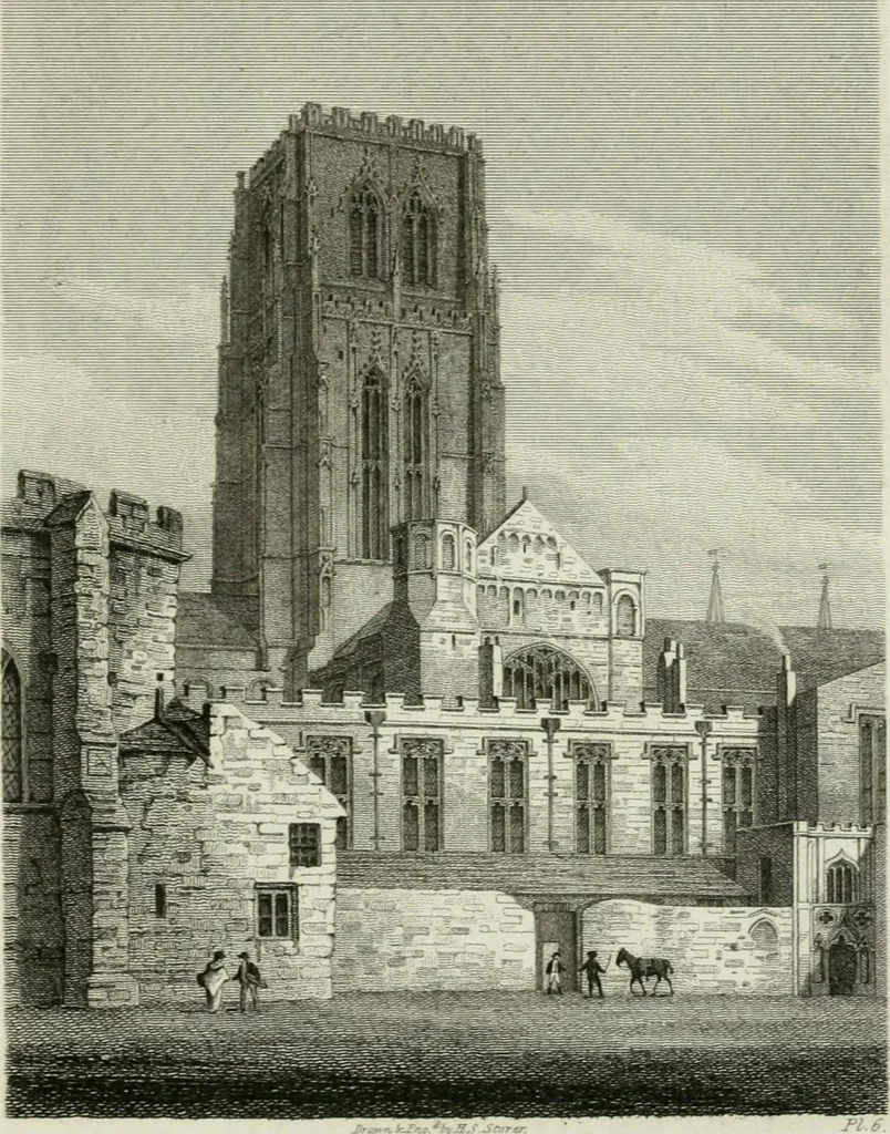 An illustration from History and antiquities of the cathedral churches of Great Britain : illustrated with a series of highly-finished engravings, exhibiting general and particular views, ground plans, and all the architectural features and ornaments in the various styles of building used in our ecclesiastical edifices, 1814, leaf 242