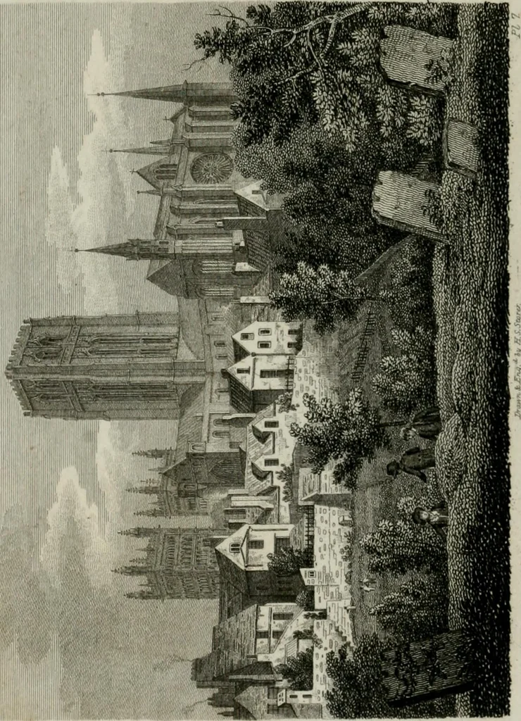 An illustration from History and antiquities of the cathedral churches of Great Britain : illustrated with a series of highly-finished engravings, exhibiting general and particular views, ground plans, and all the architectural features and ornaments in the various styles of building used in our ecclesiastical edifices, 1814, leaf 245