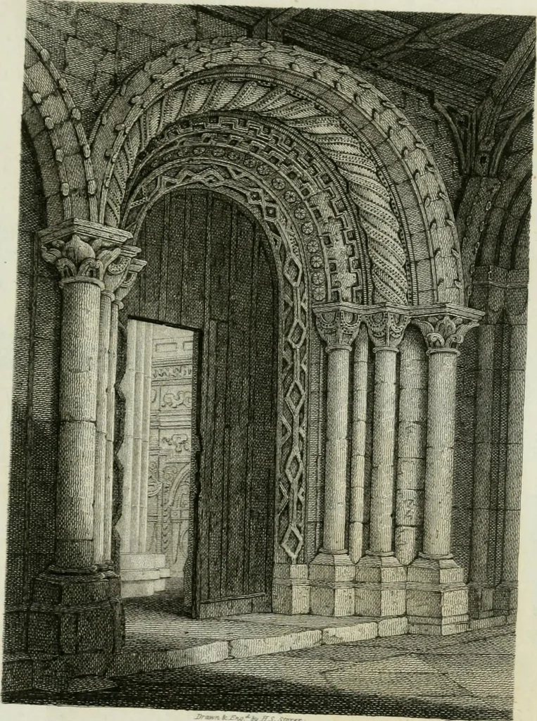 An illustration from History and antiquities of the cathedral churches of Great Britain : illustrated with a series of highly-finished engravings, exhibiting general and particular views, ground plans, and all the architectural features and ornaments in the various styles of building used in our ecclesiastical edifices, 1814, leaf 246
