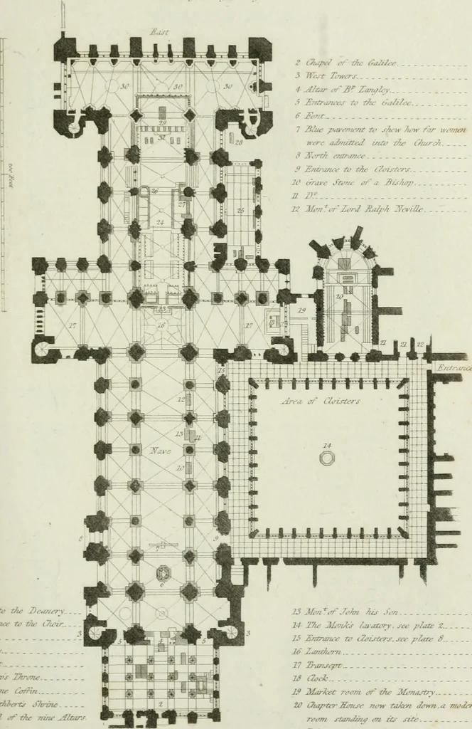 An illustration from History and antiquities of the cathedral churches of Great Britain : illustrated with a series of highly-finished engravings, exhibiting general and particular views, ground plans, and all the architectural features and ornaments in the various styles of building used in our ecclesiastical edifices, 1814, leaf 248