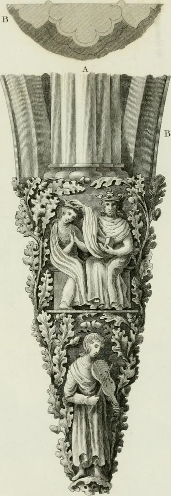 An illustration from History and antiquities of the cathedral churches of Great Britain : illustrated with a series of highly-finished engravings, exhibiting general and particular views, ground plans, and all the architectural features and ornaments in the various styles of building used in our ecclesiastical edifices, 1814, leaf 316