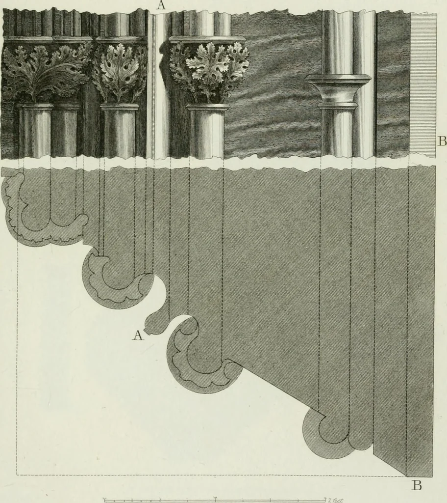 An illustration from History and antiquities of the cathedral churches of Great Britain : illustrated with a series of highly-finished engravings, exhibiting general and particular views, ground plans, and all the architectural features and ornaments in the various styles of building used in our ecclesiastical edifices, 1814, leaf 318