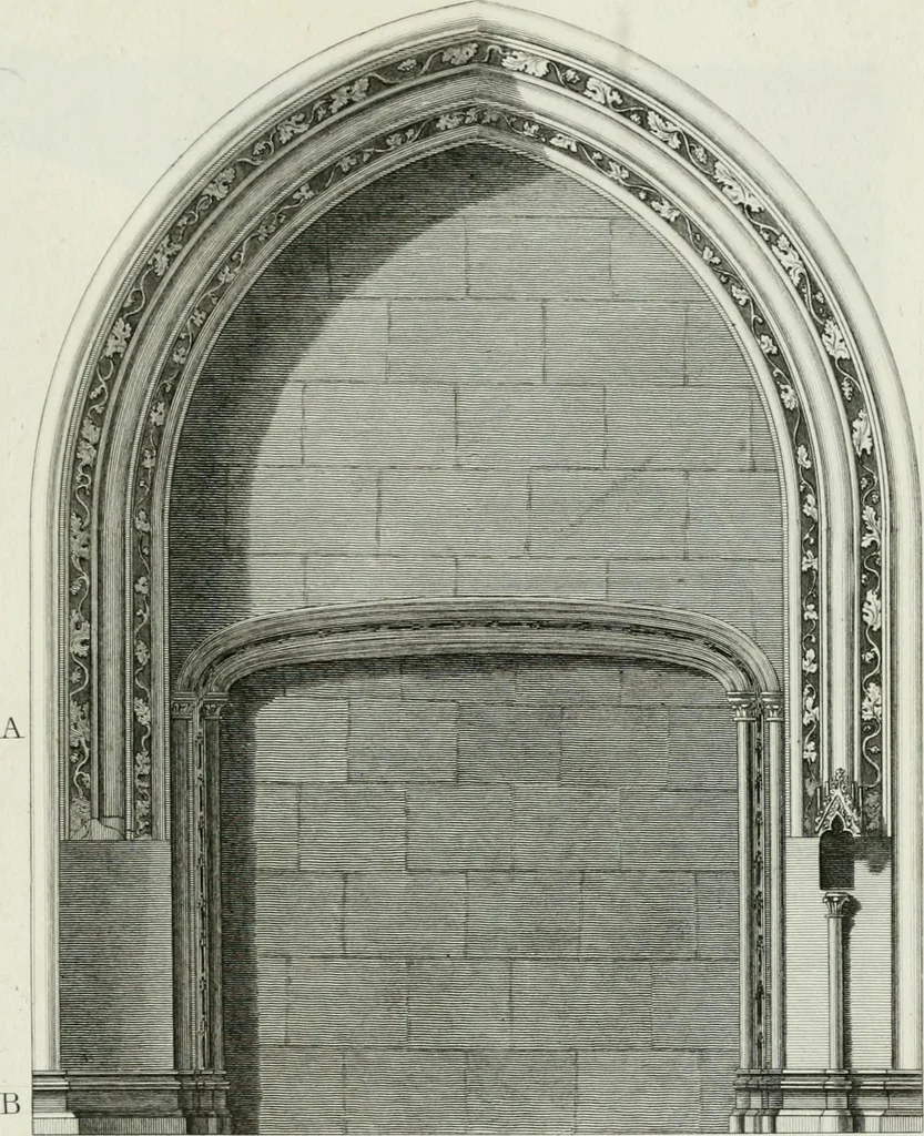An illustration from History and antiquities of the cathedral churches of Great Britain : illustrated with a series of highly-finished engravings, exhibiting general and particular views, ground plans, and all the architectural features and ornaments in the various styles of building used in our ecclesiastical edifices, 1814, leaf 324
