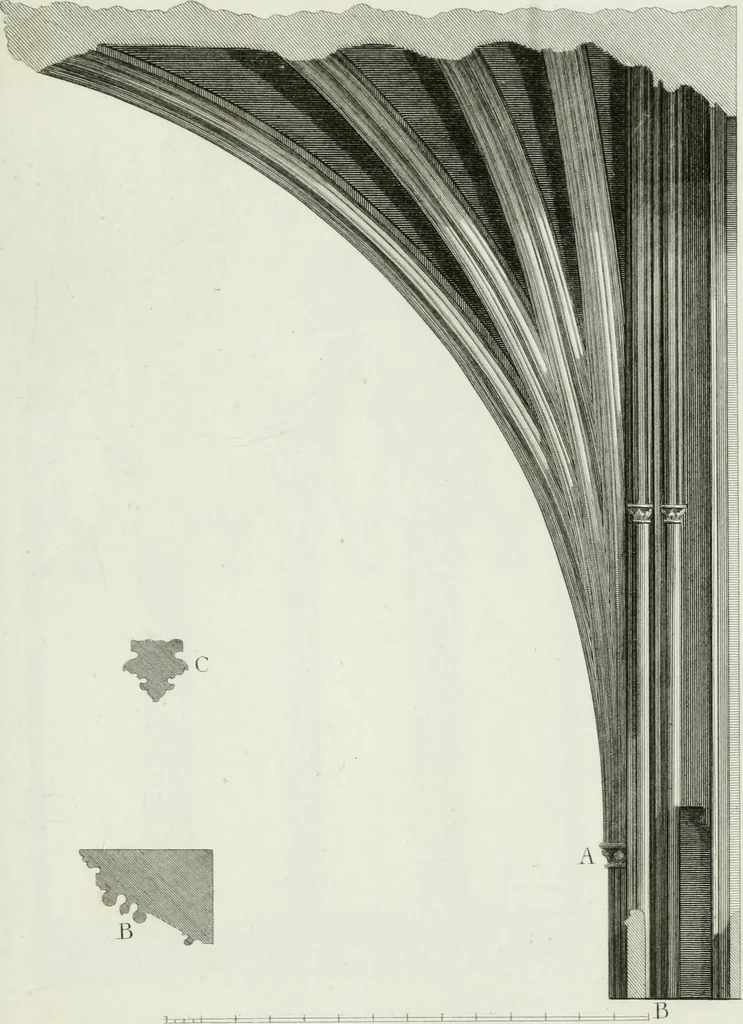 An illustration from History and antiquities of the cathedral churches of Great Britain : illustrated with a series of highly-finished engravings, exhibiting general and particular views, ground plans, and all the architectural features and ornaments in the various styles of building used in our ecclesiastical edifices, 1814, leaf 326